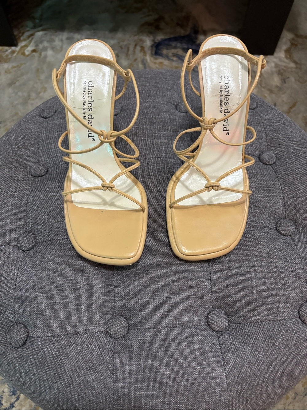 Charles David Beige Strappy Square-Toe Heels